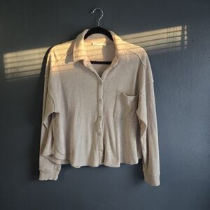Lush Cream Ribbed Large Button-Down Shirt